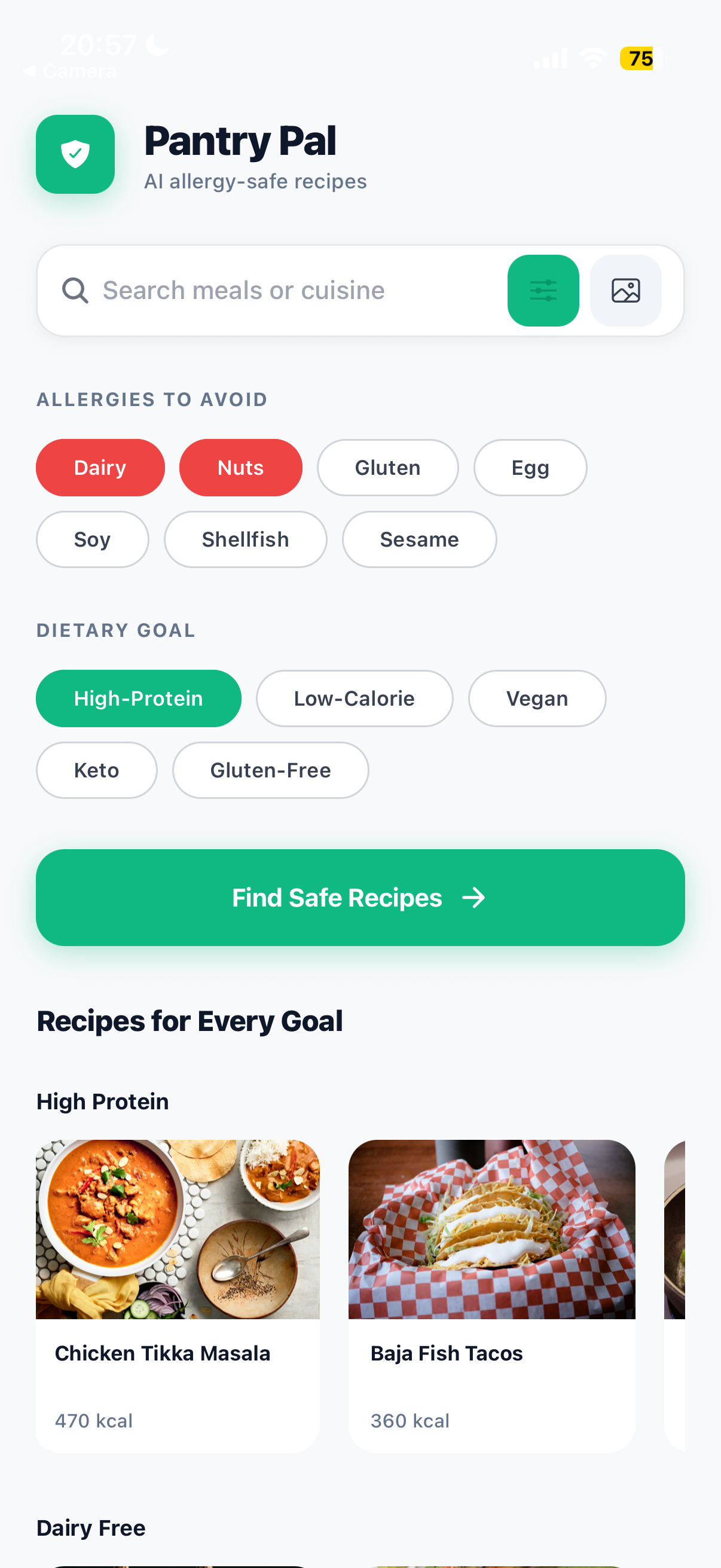 AI allergy-aware recipe recommendation app